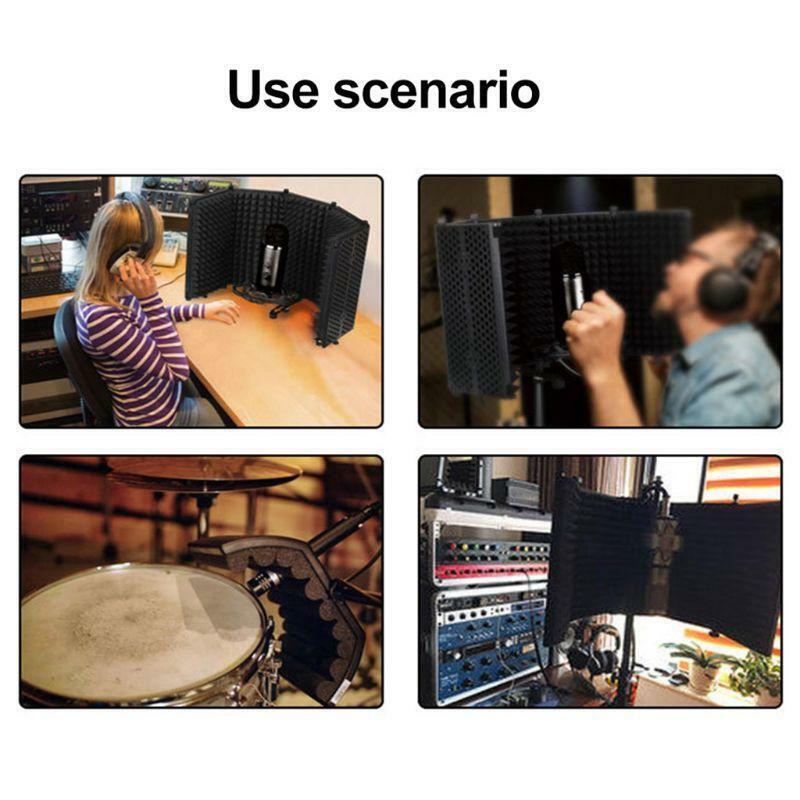 Portable Microphone Isolation Shield Adjustable Angle Foldable Cover Wind Screen