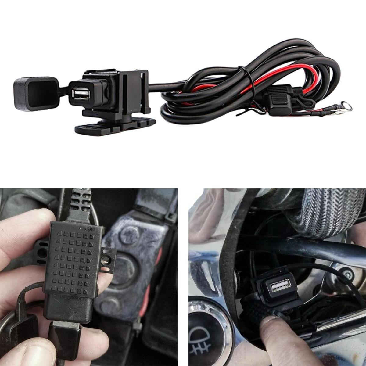 Motorcycle USB Charger Charging Cable Waterproof USB Port 12V-24V 5V 2.1A Phone