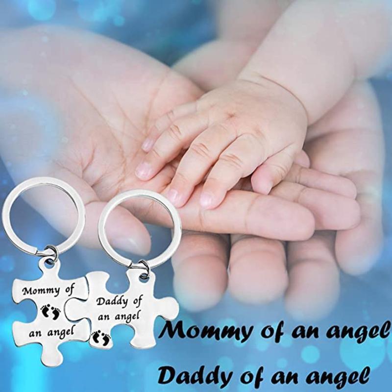 Miscarriage Remembrance Keyring Mommy Daddy of an Angel Puzzle Keyrings Set