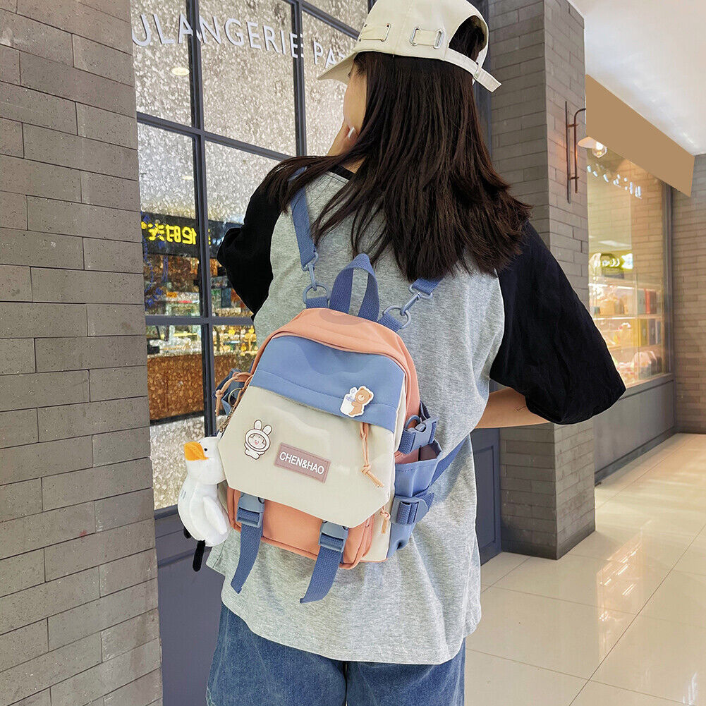 Preppy Style Women Cartoon Contrast Color Backpack Girls Schoolbags (Pink)