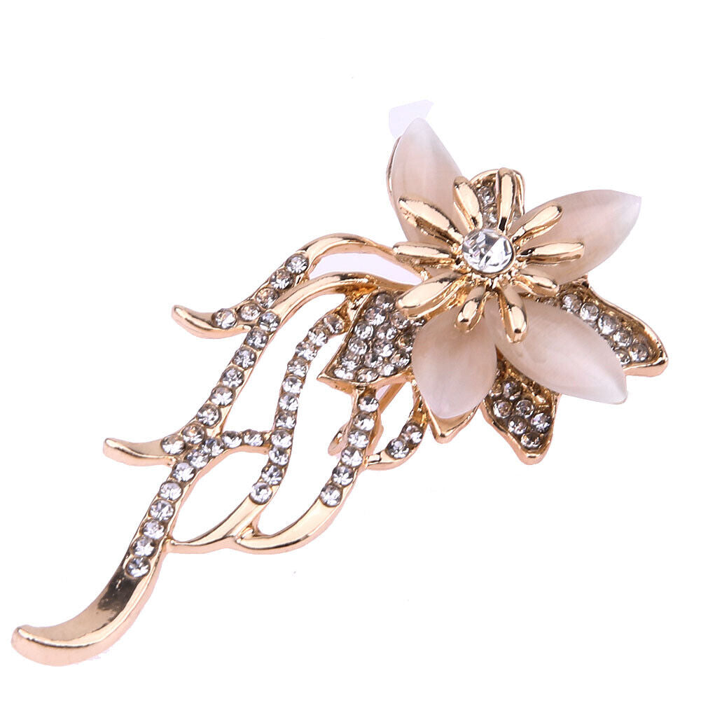 Chic Flower Crystal Enamel Brooch Clothing Pin Suits Dress Banquet Gift