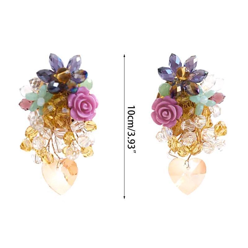 Creative Crystal Flower Beaded Earrings Eardrop Pendant Earrings for Women Girl
