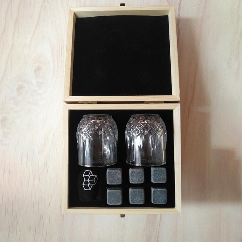 Whiskey Glass Set with 6 Pcs Whiskey Bourbon Chilling Stones in Wooden Box