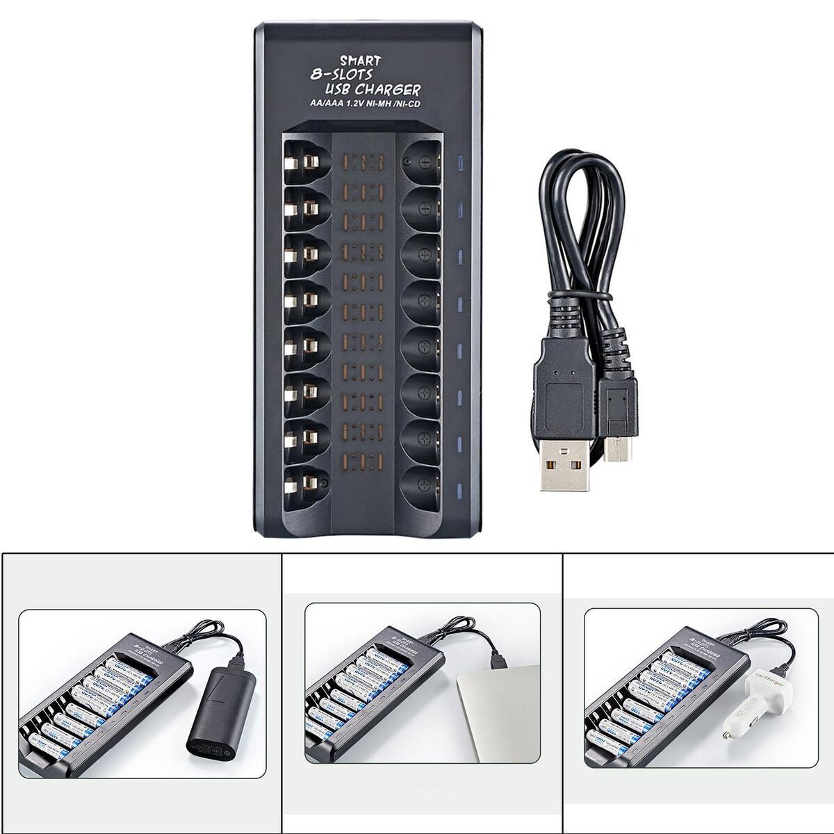 Smart 8 Slots 1.2V AA/AAA Battery Rechargeable USB Charger Multi-Protection