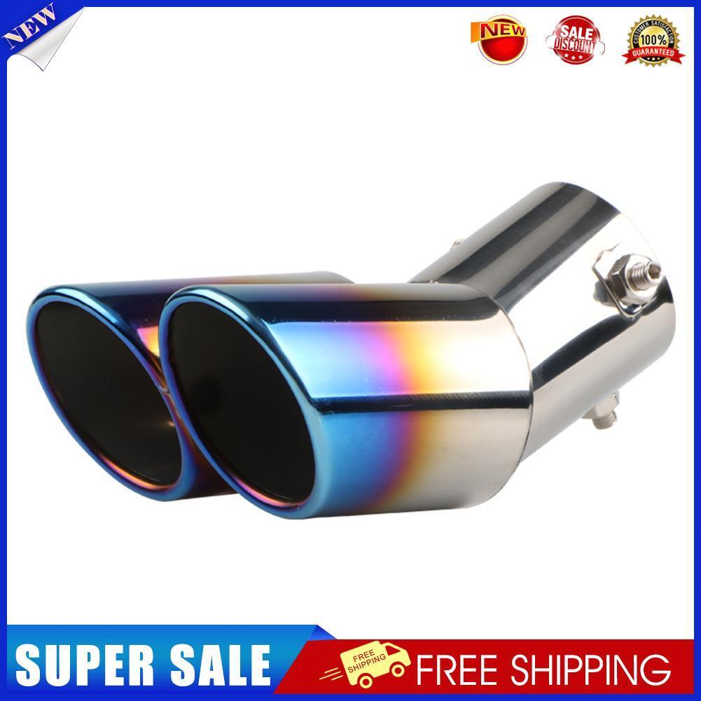 Dual Outlet Burnt Blue Stainless Steel Car Exhaust Tip Rolled Edge Muffler