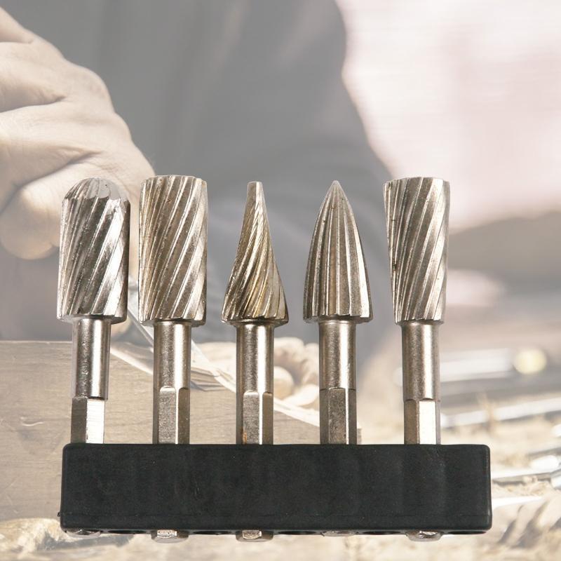5 Pcs/Set 1/4"/6.35mm Rotary Rasp Cutter Files Grinder Bit Burrs Rotary File Set