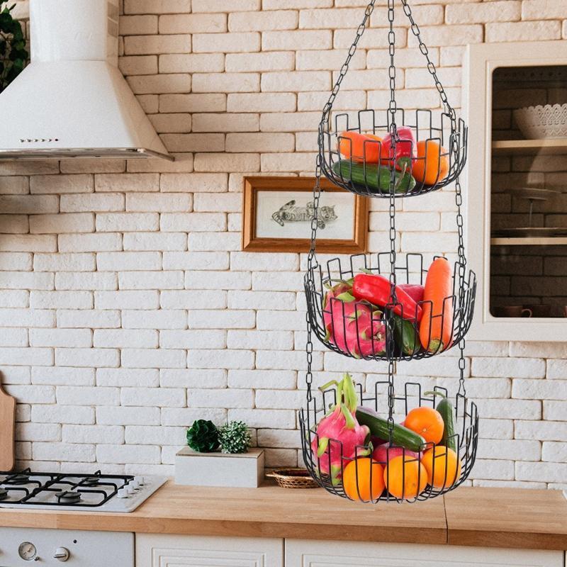 3 Tier Hanging Fruit Basket Metal Vegetable Storage Organization Holder