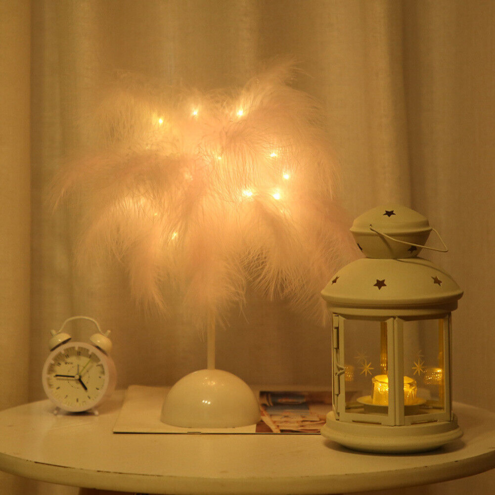 Modern Nordic Feather Light Romantic Atmosphere Lamp Bedside Decor (Pink)
