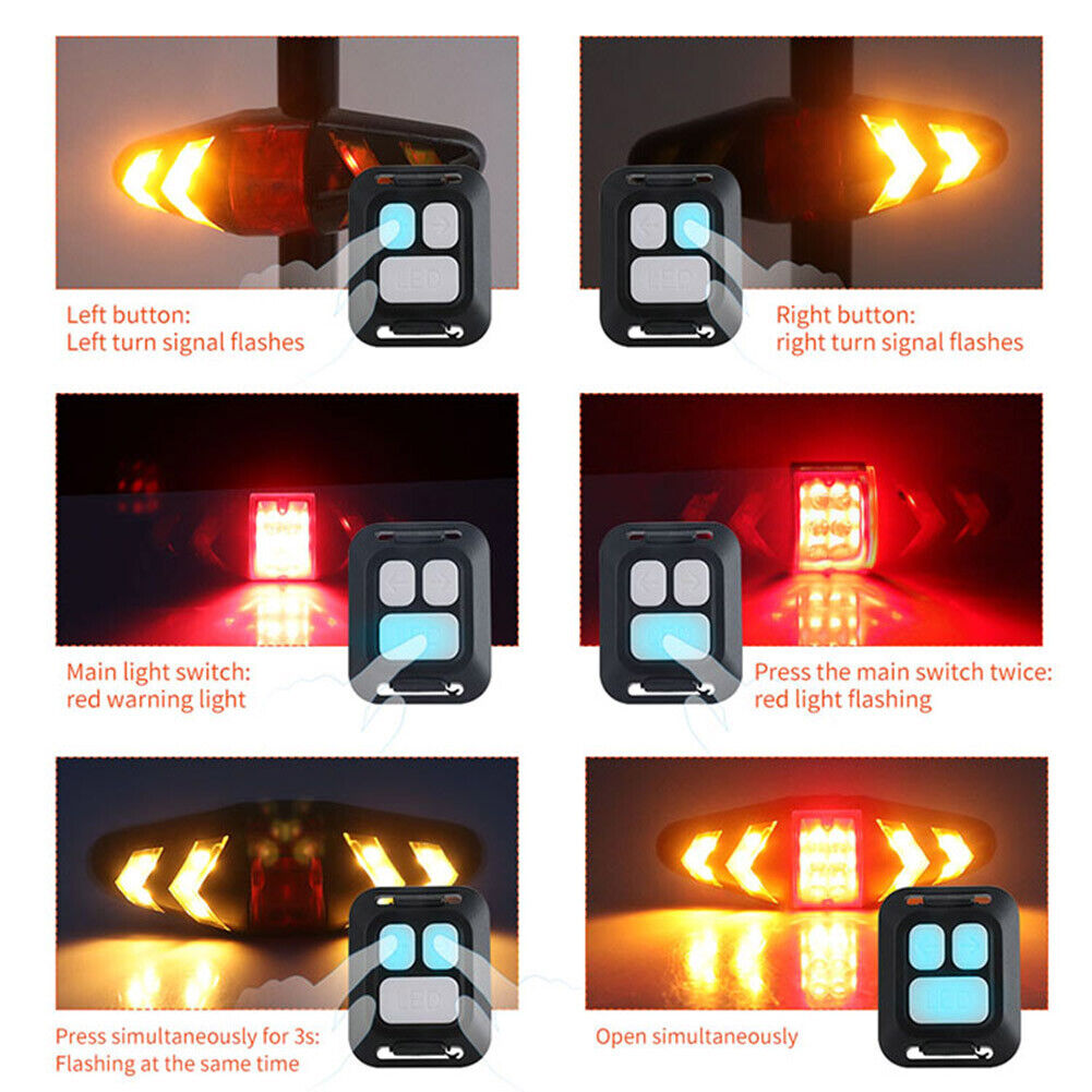 Bicycle LED Taillight Bike Smart Wireless Remote Control Turn Signal Lights
