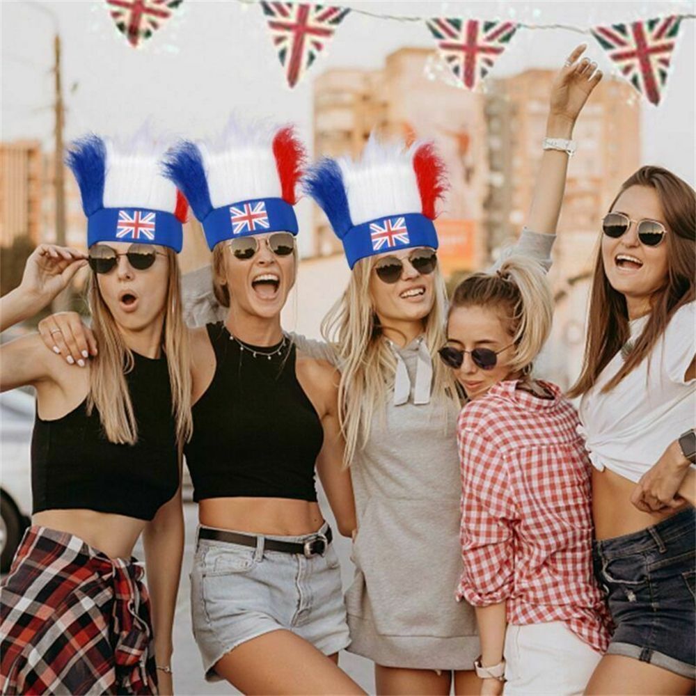 Dress Jubilee Hats Red White Blue Headband Wig Union Jack Flag Head Covers