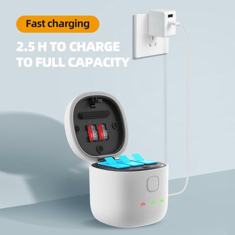 3 Slots Charger TF Card Reader Storage Charging Box for Go-Pro Hero 9 Black