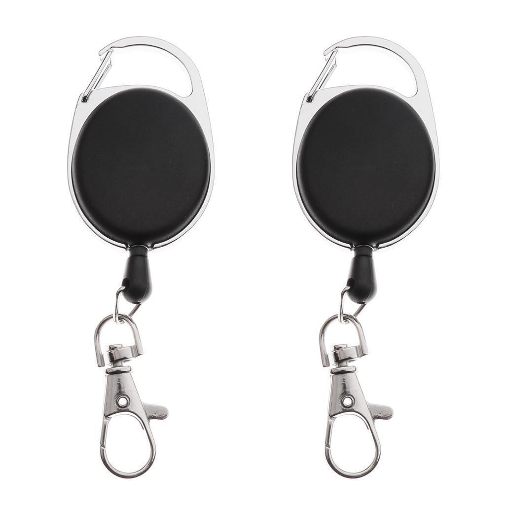 2pcs Black Retractable Keychain Badge Reels 60cm Pull Wire with Belt Clip