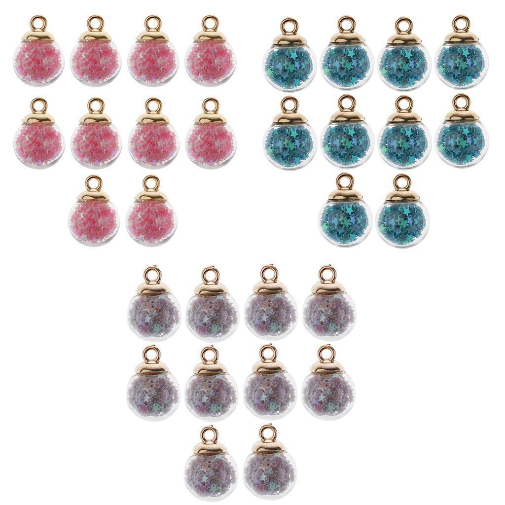 30 Pieces 16mm Mixed Tiny Star Glass Ball Charms Pendant Earring Jewelry DIY