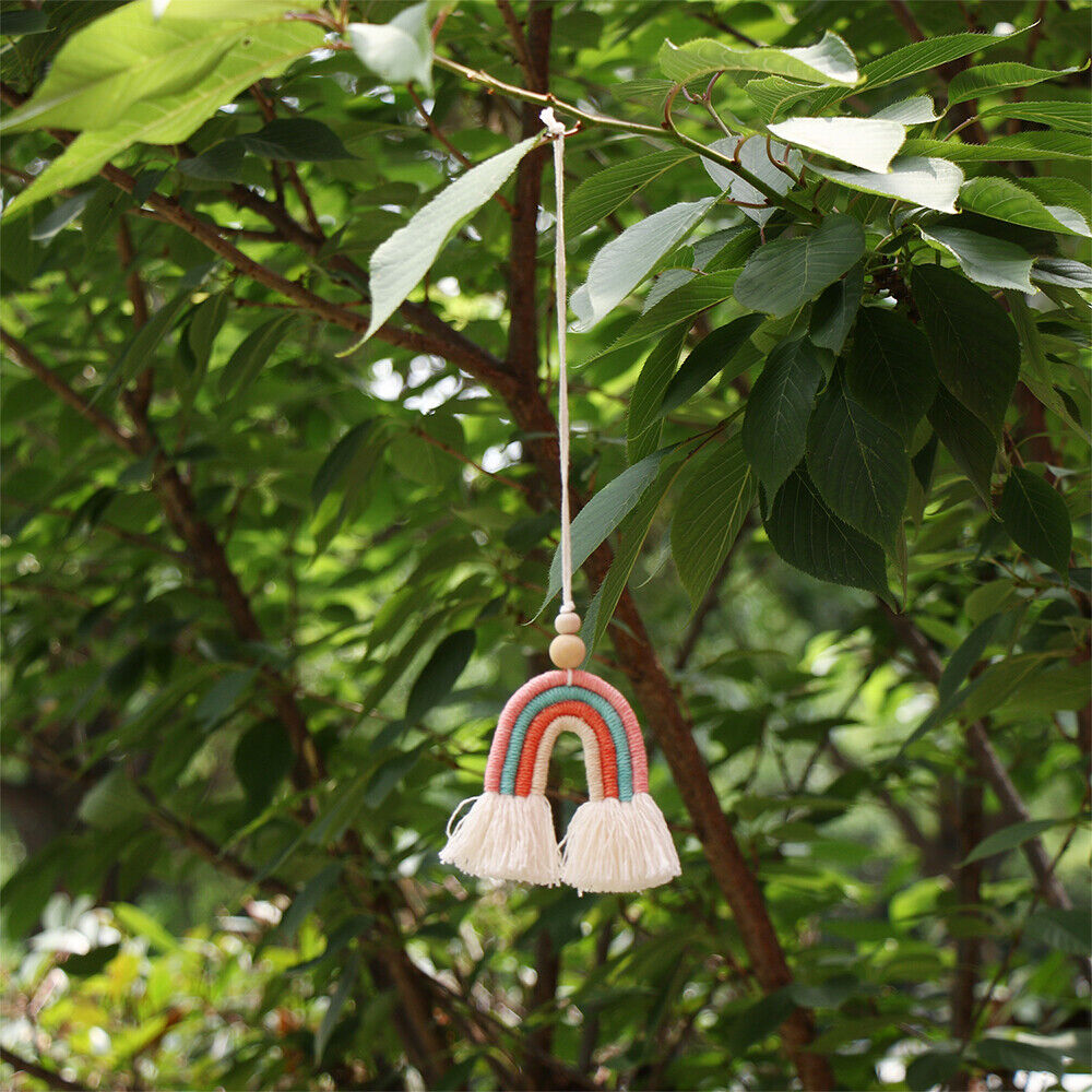 Boho Pink Car Mirror Hanging Rainbow Decorations Car Decor Hanging Ornament