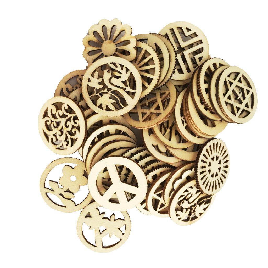 100pcs Mixed Hollow Round Unfinished Wood Pieces Embellishments Arts Crafts