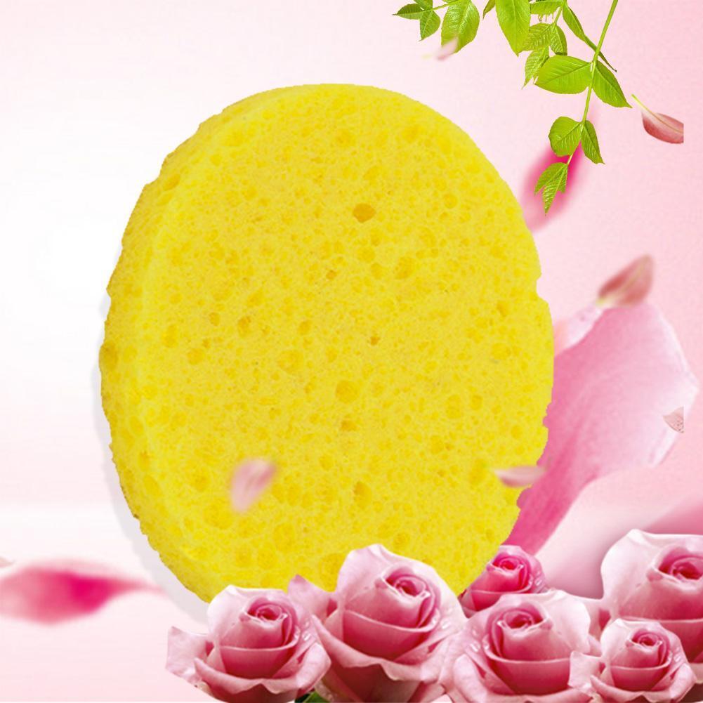 4pcs Round Natural Wood Fiber Face Wash Cleansing Sponge Makeup (Yellow)