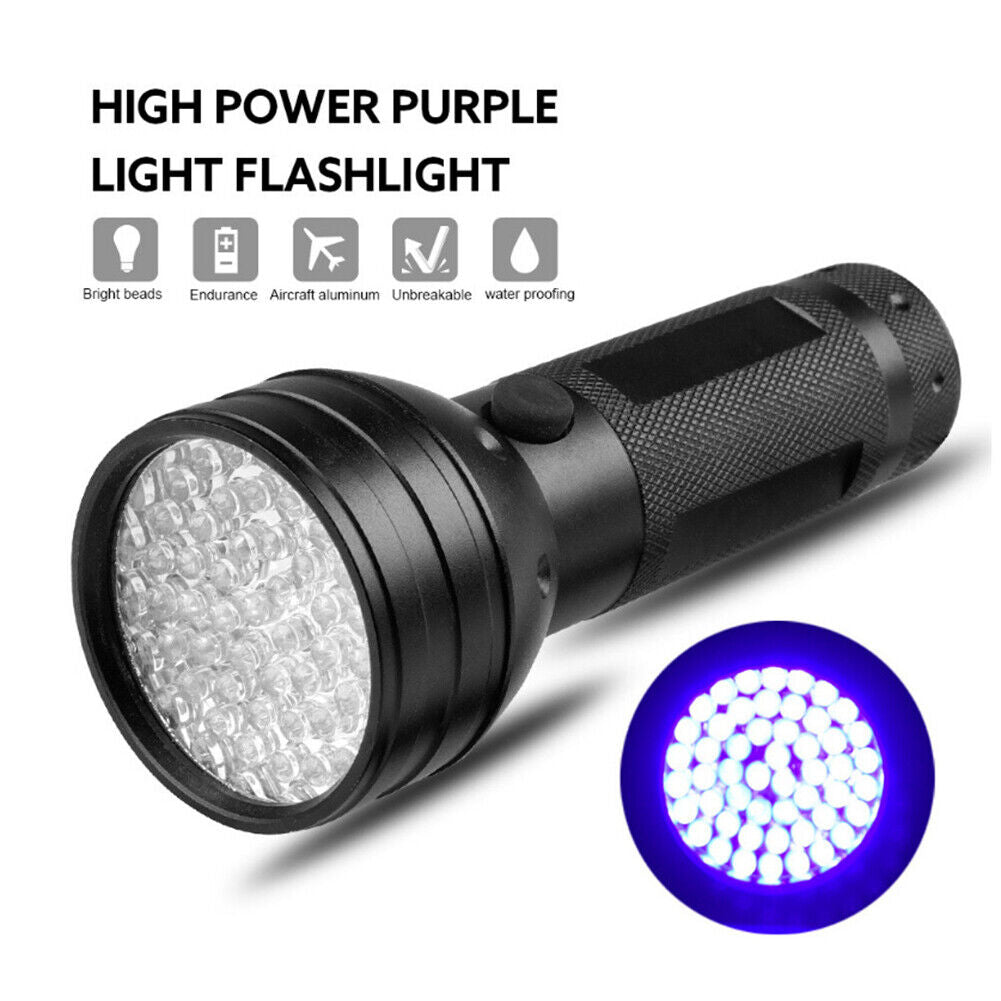 Ultraviolet Torch Waterproof 395-400nm 51 LED UV Detection Flashlight Lamp