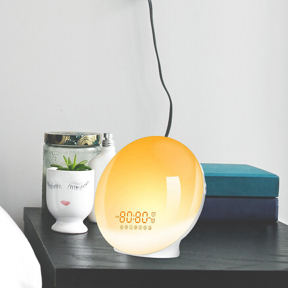 Smart Wake Up Light Digital Clock 7 Colors Sunrise Sunset FM Radio LED Lamp