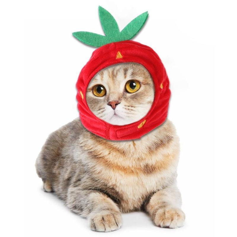 Pet Dog Cat's Hat Funny Cartoon Cute Strawberry Shape Headwear Gift for Home Pet
