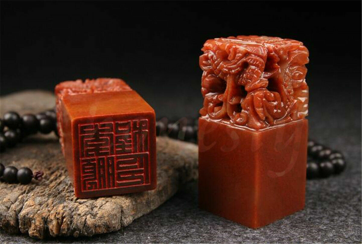 Traditional Five Dragons Scarlet Carving Seal Sculpture Name DIY Stone Jade