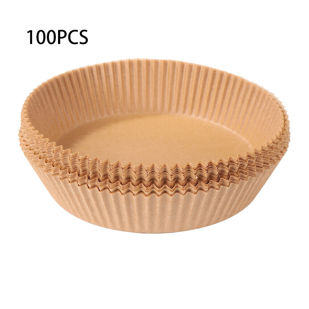 100x Air Fryer Disposable Paper Liner Steaming Wood Pulp Baking Mat (Beige)