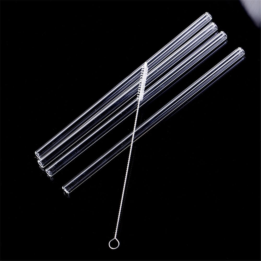 Drinking Transparent Wedding Glass Straws Straight Tube Clean Brush Reusable