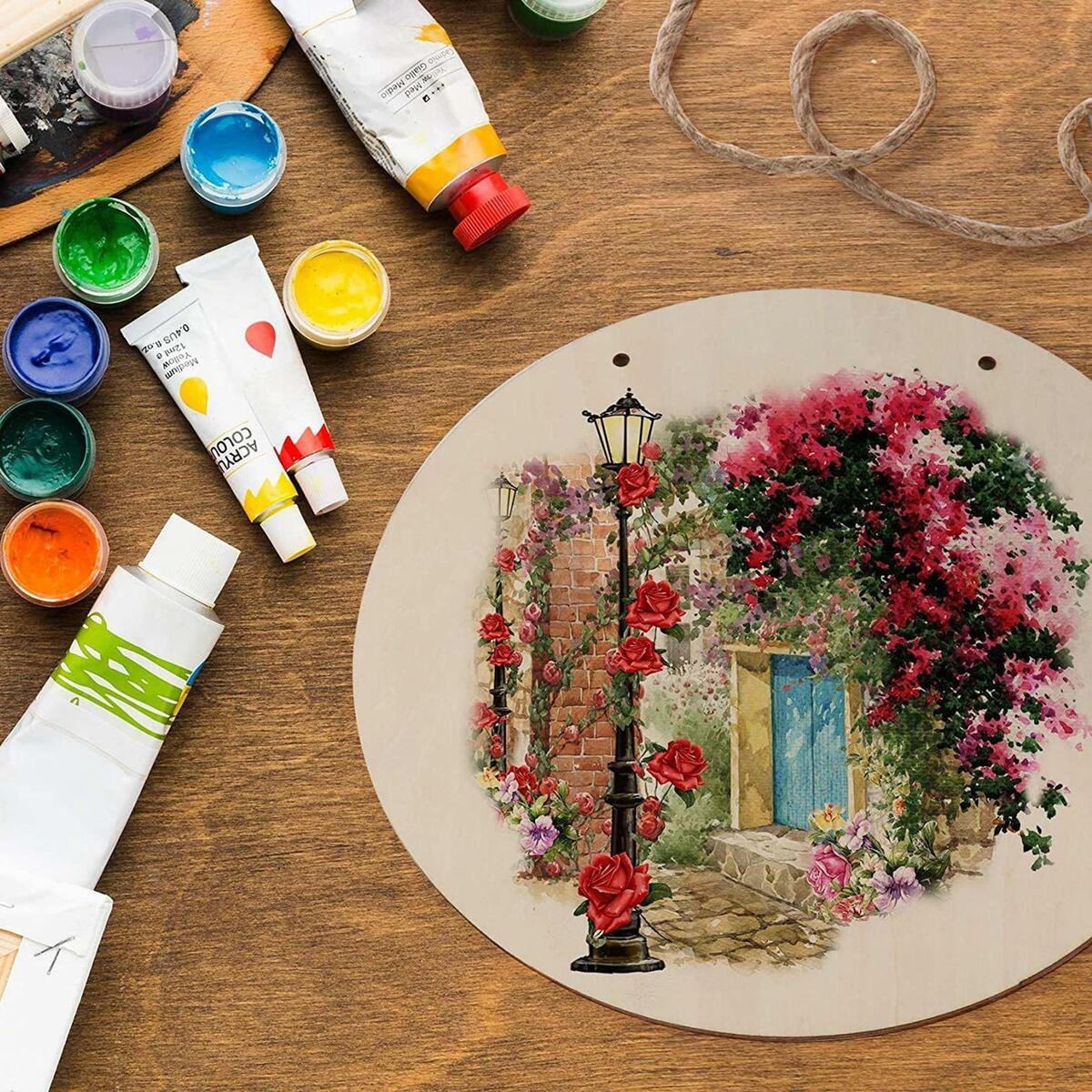 5Pcs Unfinished Wooden Pieces Wooden Cutouts for DIY  Art Crafts