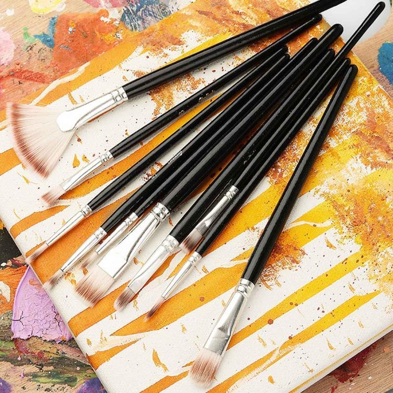 10 Sizes Acrylic Painting Brushes Kit Artist Paintbrushes for DIY Crafts Painter