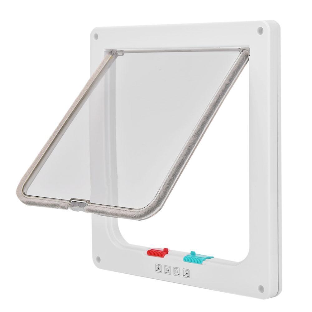 4 Way Lockable Dog Cat Safe Flap Door Puppy Pets Plastic Gate (White XL)
