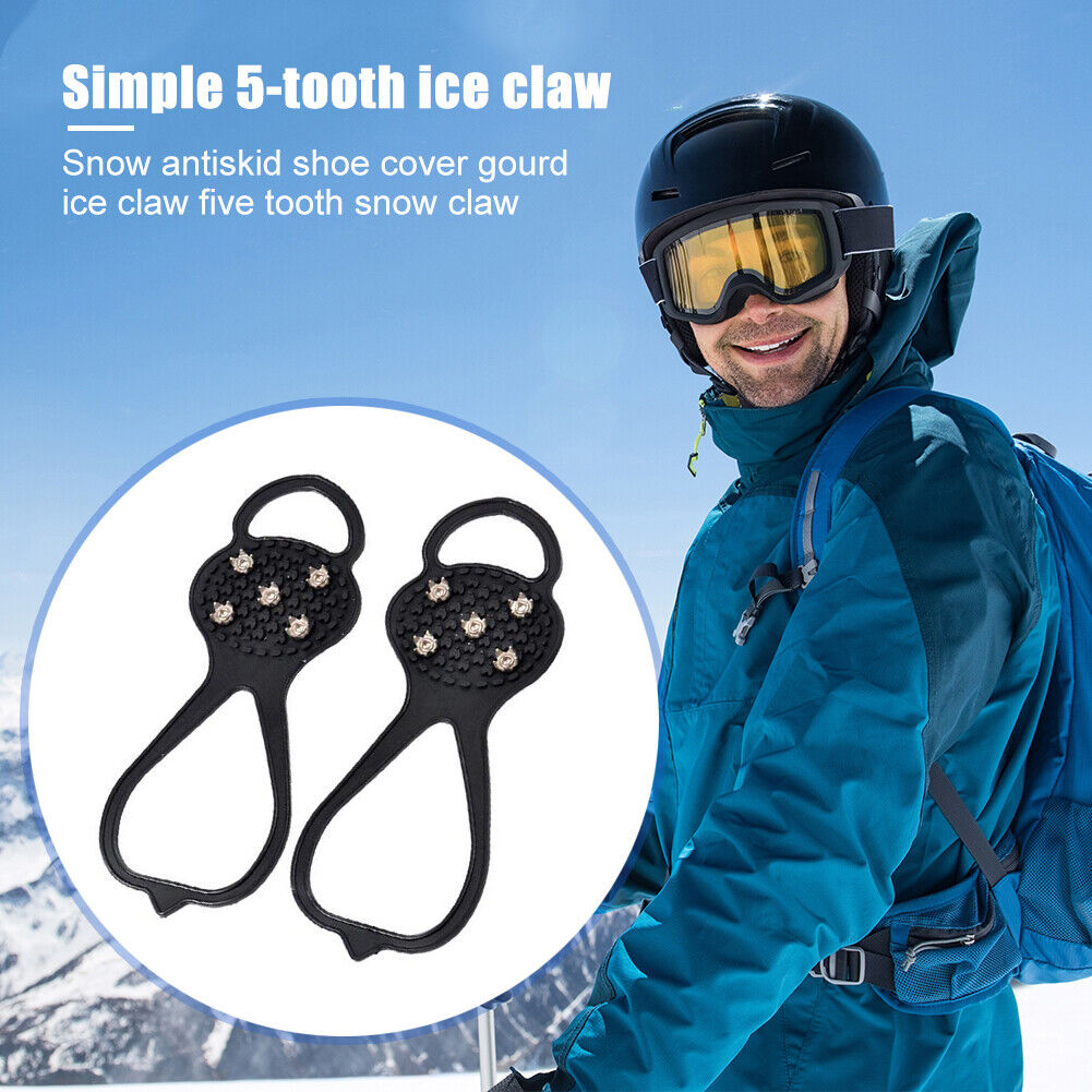 5 Spikes Ice Cleats Anti-Slip Ice Walking Hiking Grip Crampons (Black)