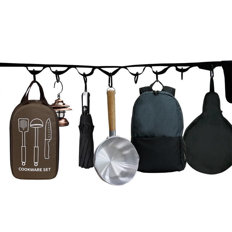 6.5m Outdoor Camping Lanyard Hanger Campsite Storage Strap with 8Hooks Belt Rope