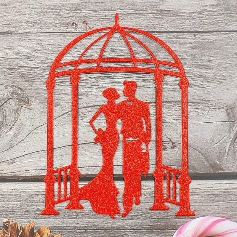 Wedding Dress Couple with Pavilion Metal Cutting Dies Stencil DIY Card Template