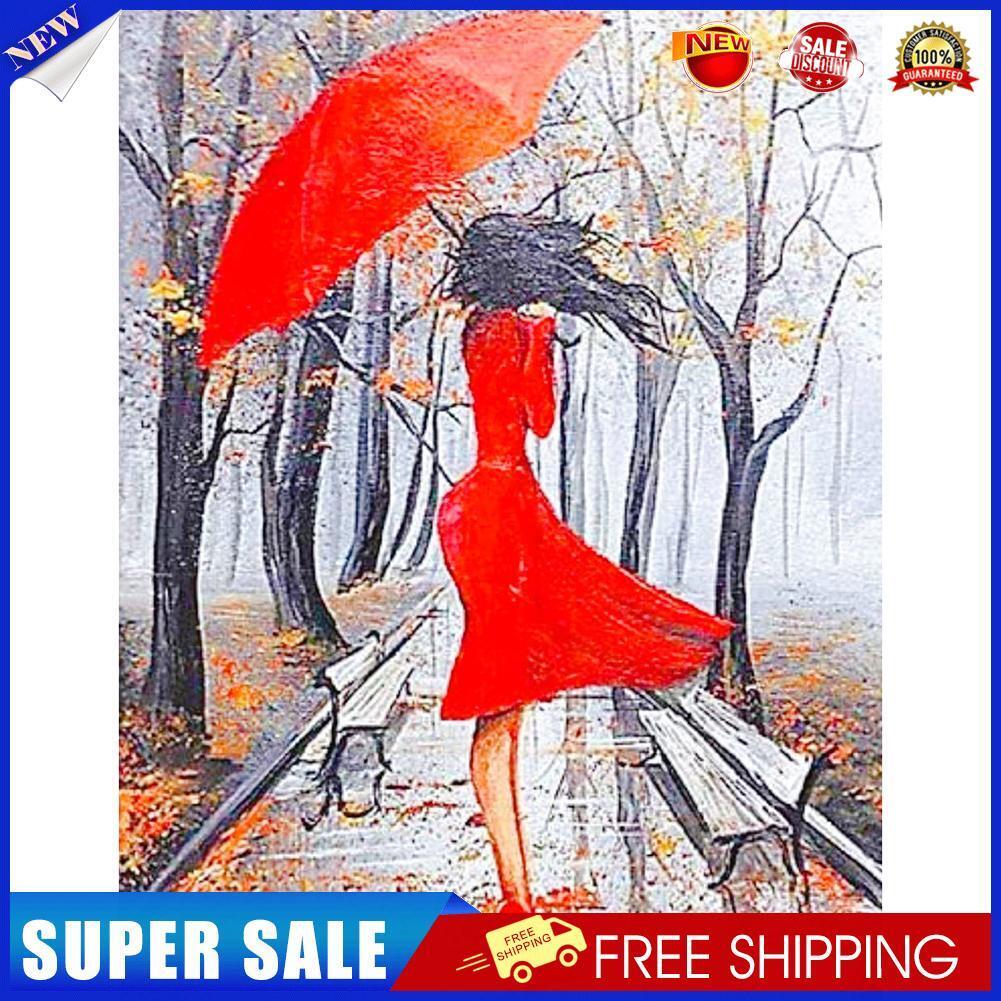 DIY Full Round Drill Kit Poster 5D Woman with Umbrella Diamond Painting
