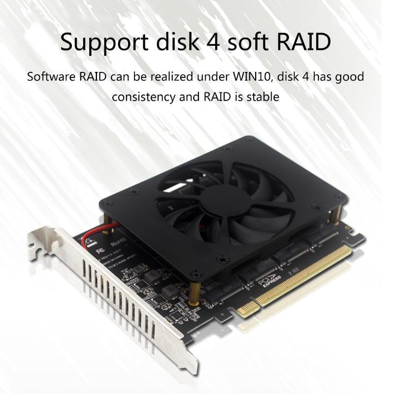 PCI-E Split Card PCI-E 4.0 X16 to NVME M.2 M Key 4 SSDs RAID Array Adapter Card