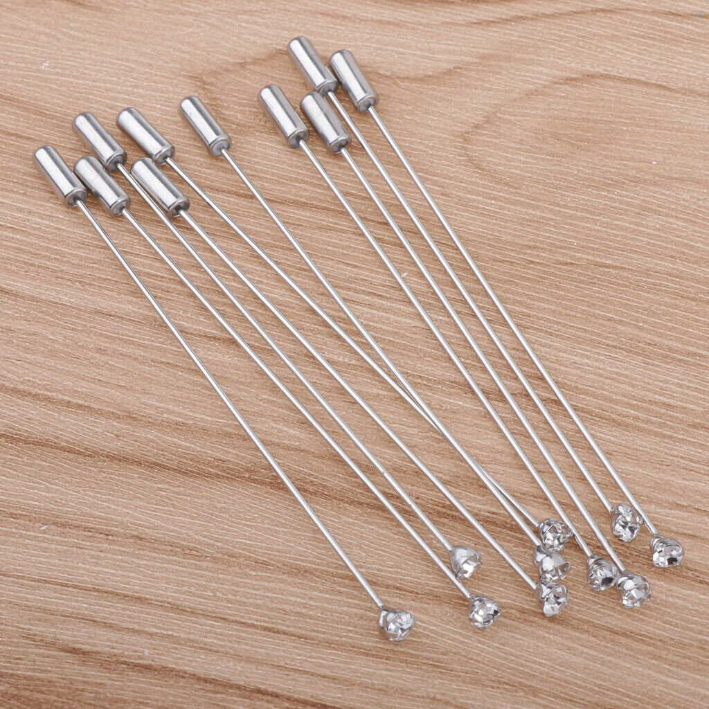 10pcs Crystal Clutch Stick Pin  Brooch Glue on Collar Pin 96mm
