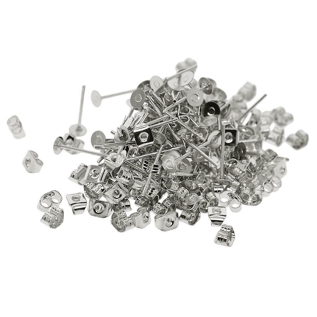 200 Pairs 4mm Iron Earring Posts and Backs Jewelry for DIY Earring Findings