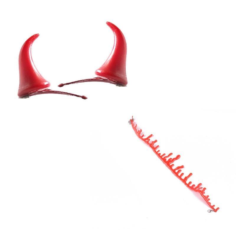 Red Blood Dripping Necklace Gothic Creepy Vampire Choker Horns Hairband Gifts