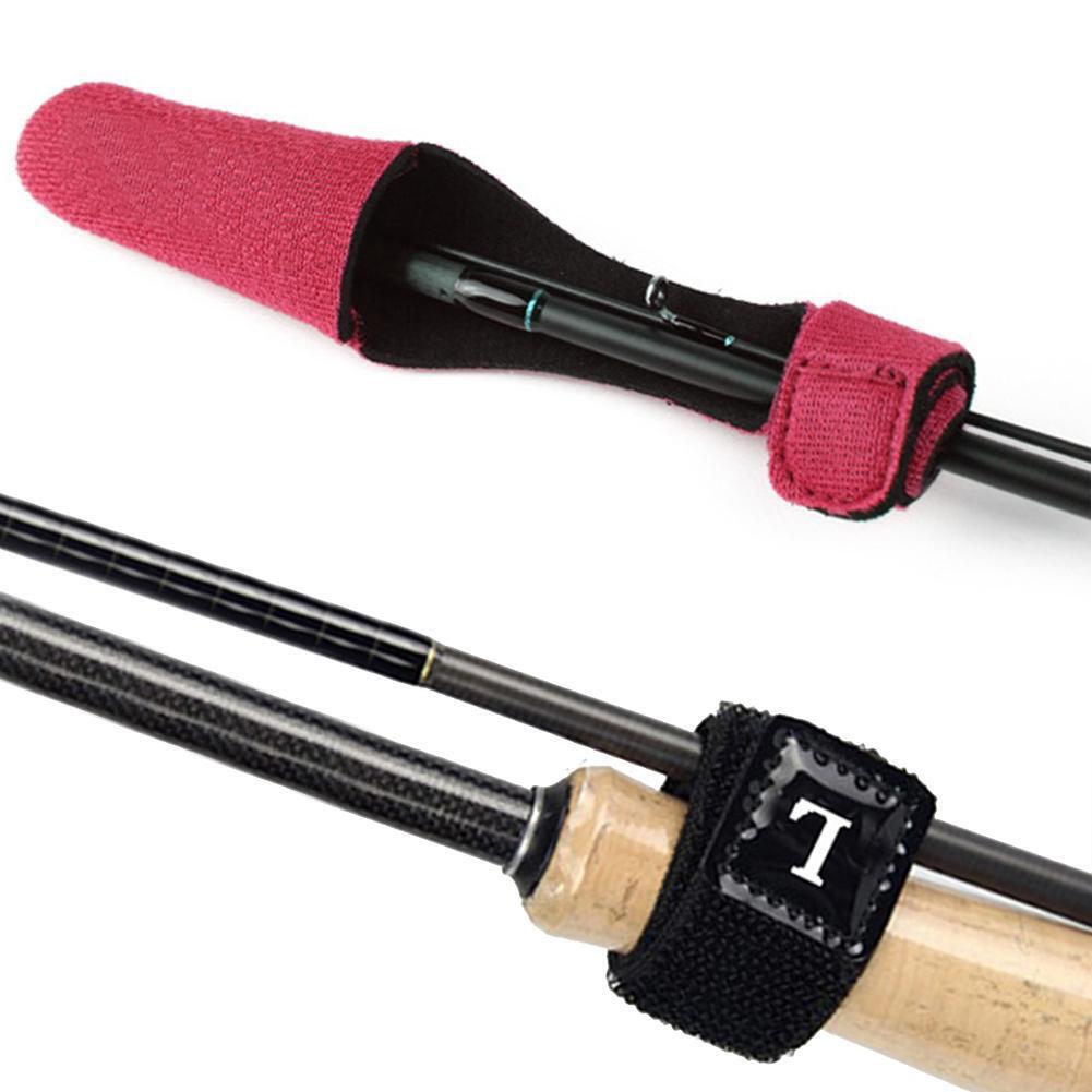 2pcs Fishing Rod Covers Pole Glove Protector+Tie Wrapping Band Belt (Red)