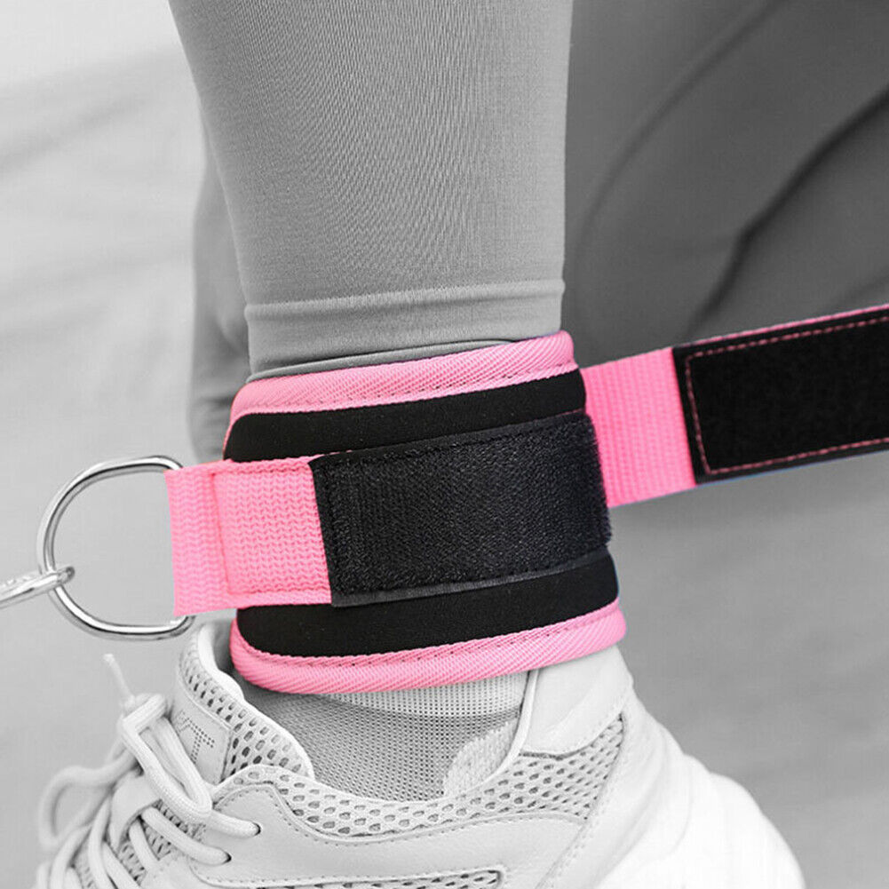 Cable Ankle Straps Leg Exercises D-Ring Foot Support Ankle Cuffs (Pink)