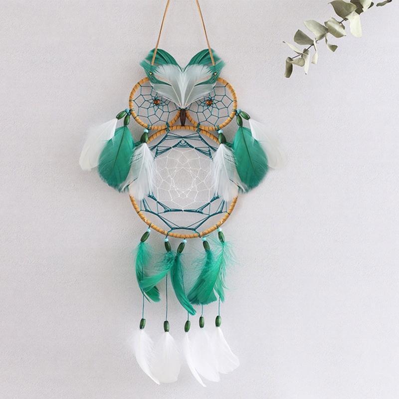 Boho Owl Dream Catcher Handmade Feather Dreamcatcher Hanging Home Wall Ornament