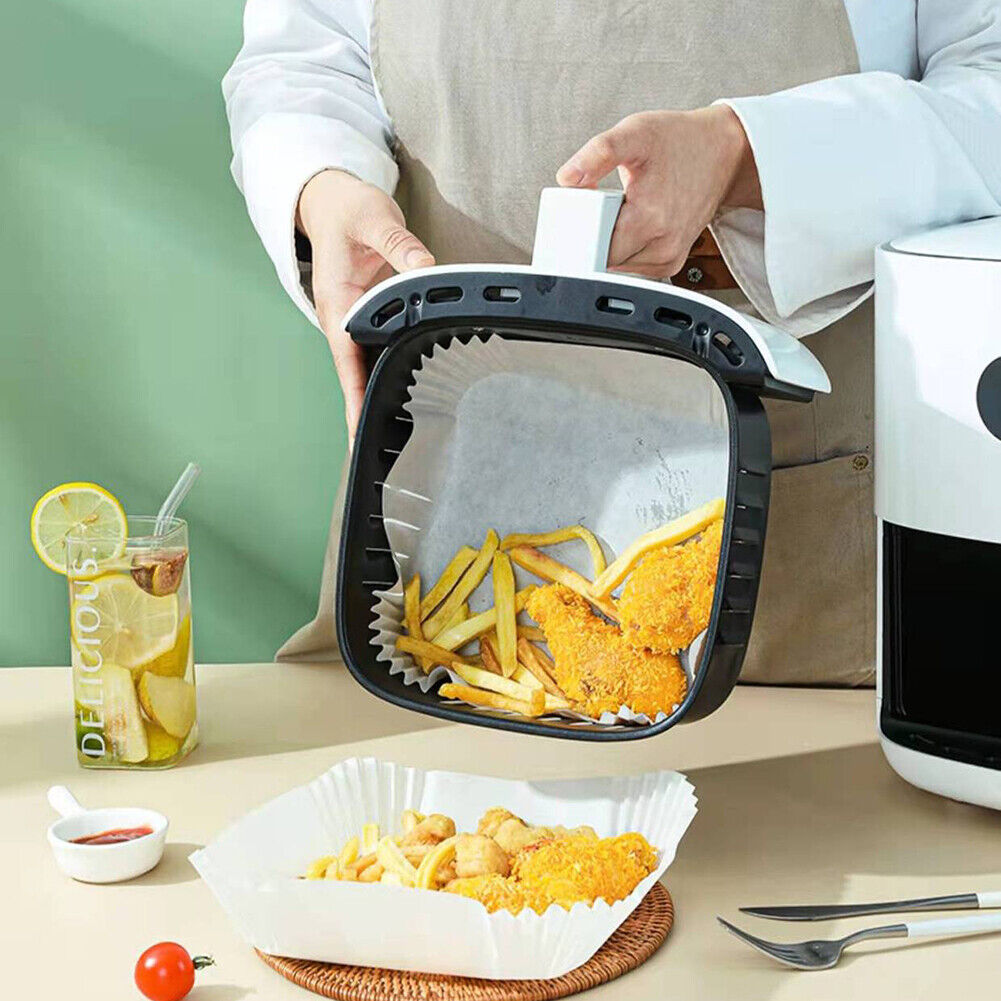 100pcs Air Fryer Paper Liner Mat Steamer Oven Baking Paper Tray (D White)