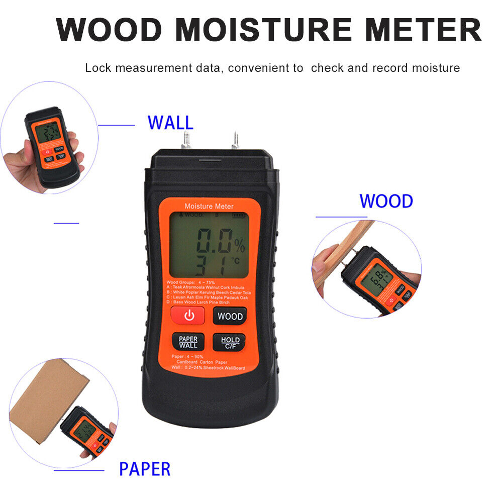3 Modes Two Pins Timber Damp Moisture Meter Wood Humidity Tester Detector