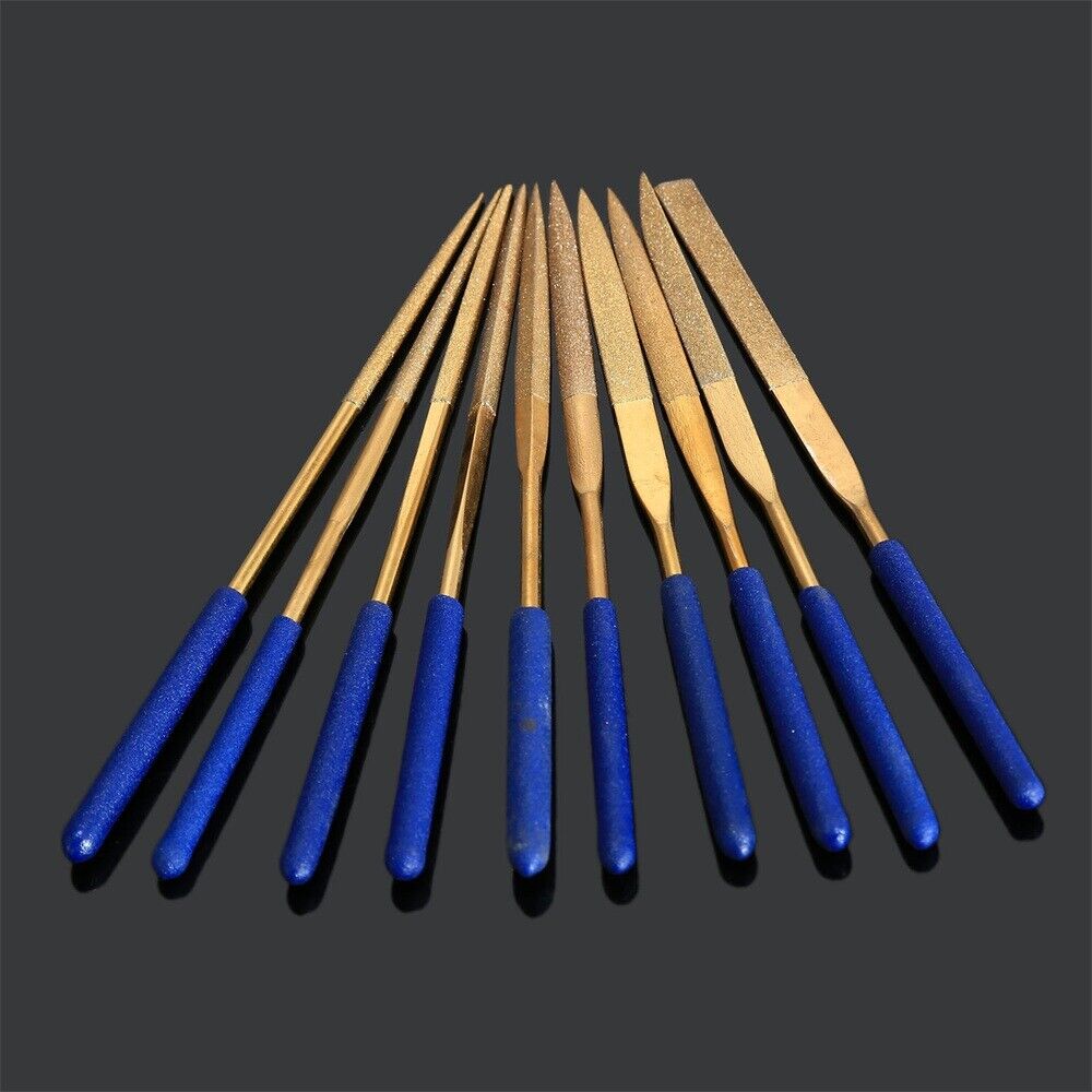 10Pcs Grit 120# Needle File 3x140mm Titanium Diamond Coated Carving Shaping Tool