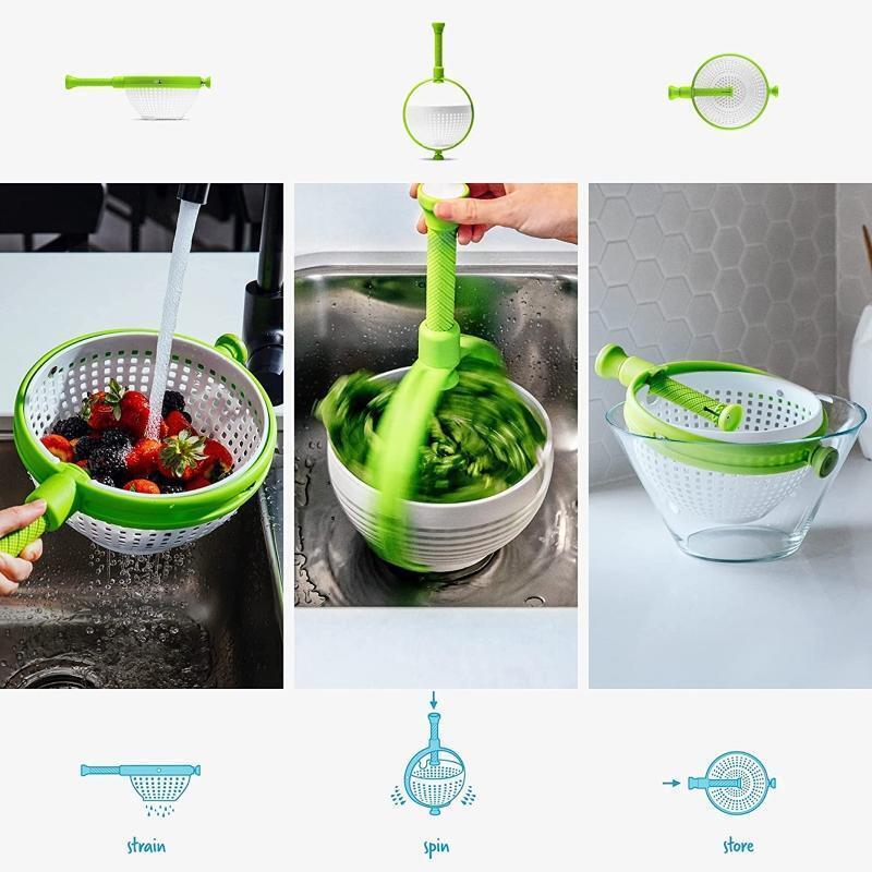 Food Grade Colander with Collapsible Handle Salad Spinner Fabulous Design Tool