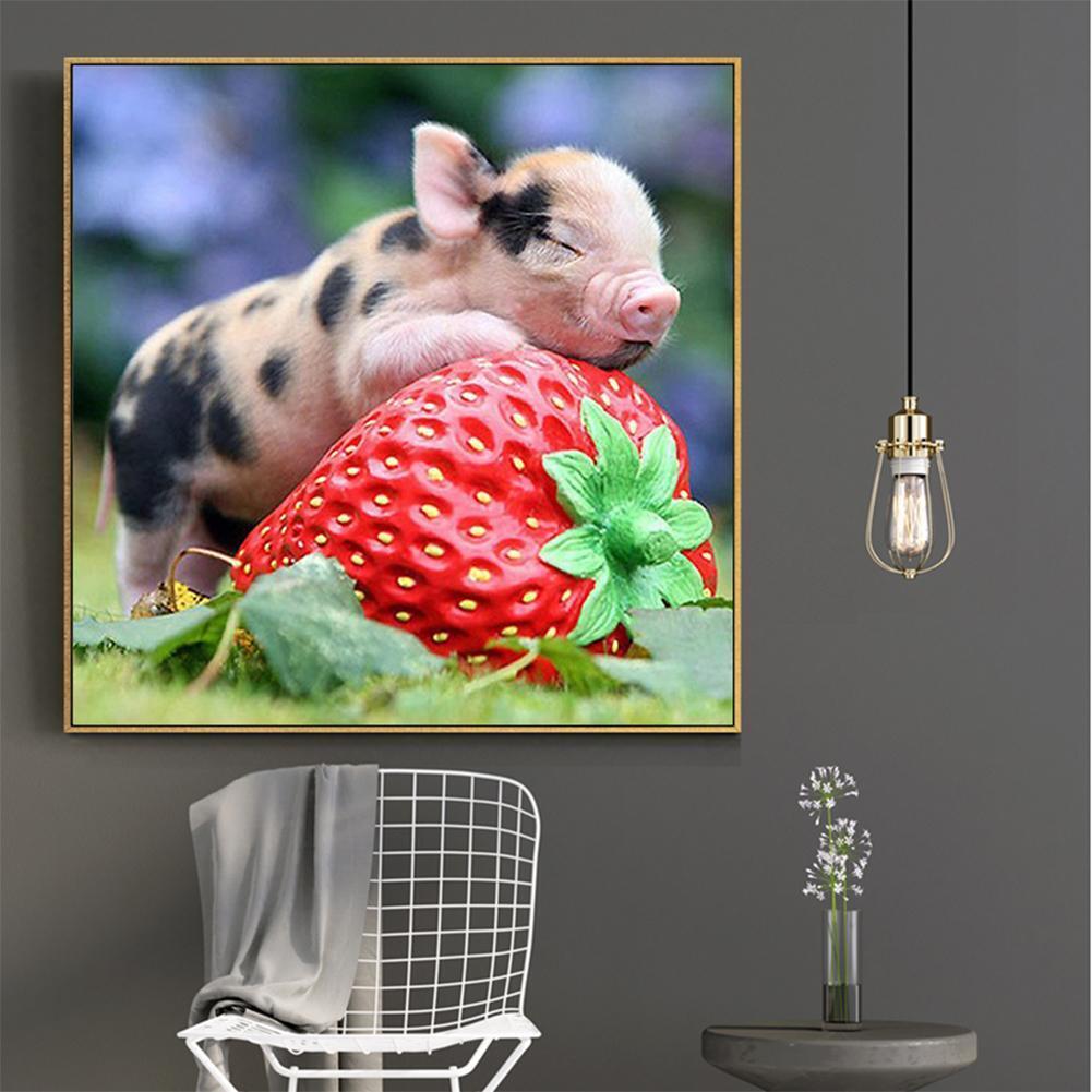 Diamond Painting Baby Pig Sleep on Strawberry Cross Stitch Embroidery Decor