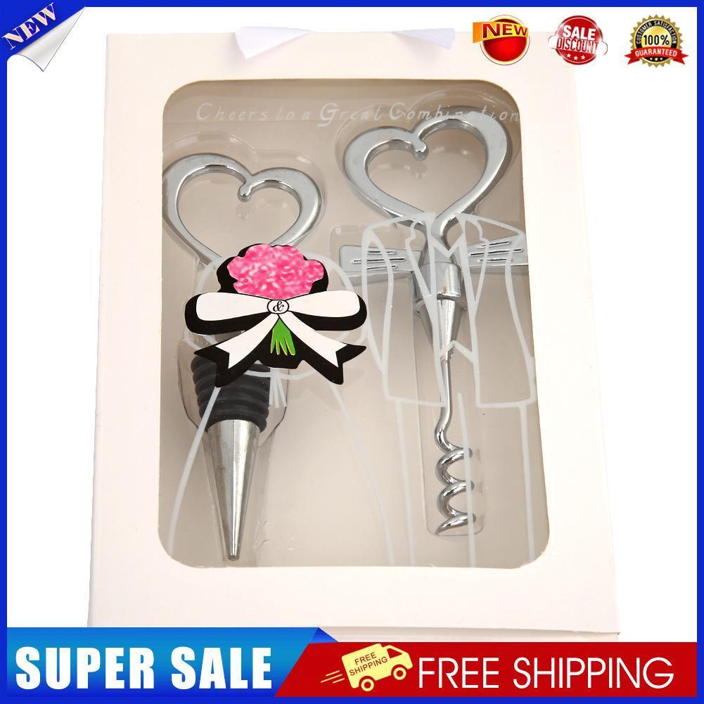 Love Heart Corkscrew Wine Bottle Opener Stopper Set Wedding Gifts Supplies
