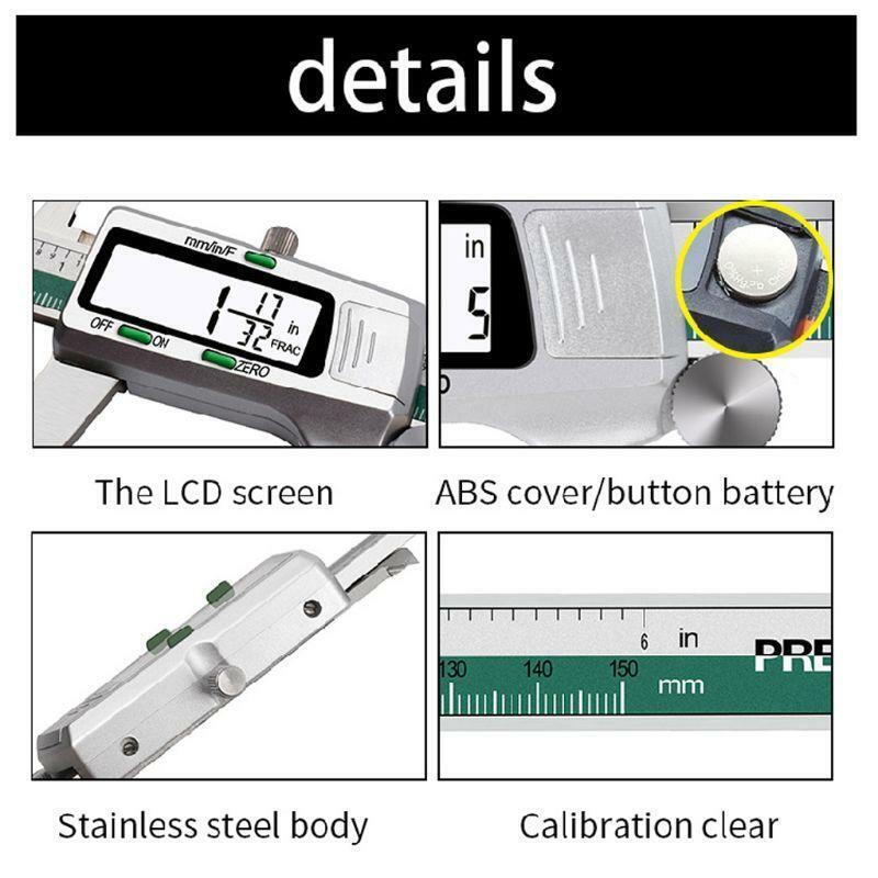 150mm Digital Vernier Caliper Stainless Steel LCD mm/in/F Electronimic Gauge