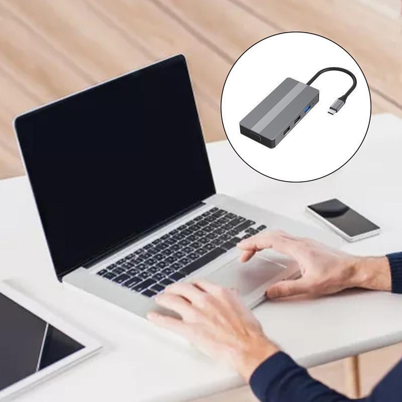 8 in 1 Type C Dock Station to HDMI+VGA TF/SD Reader PD USB3.0 Hub for PC Laptop