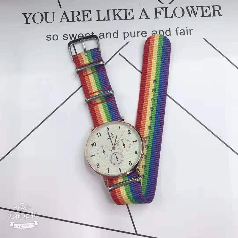 Rainbow Stripe Canvas Bracelet Watch Strap Loop Replacement Wristband for Gift