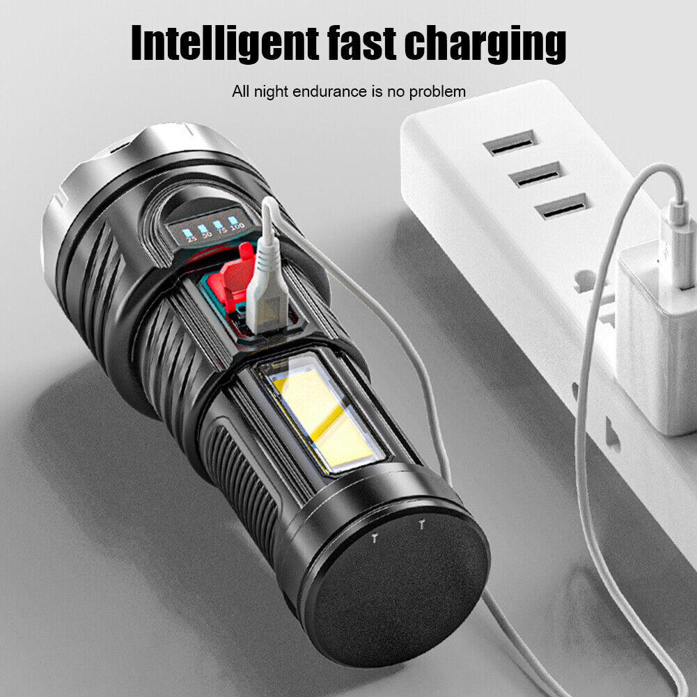 USB Rechargeable G5+COB LED Beads Flashlight Portable Torch Power Display